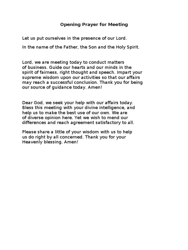 Opening Prayer For Meeting Pdf Prayer Holy Spirit