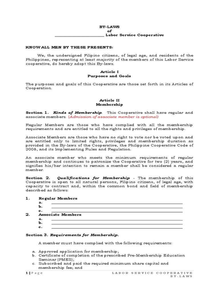 Labor Service Bylaws PDF Board Of Directors Internal Control