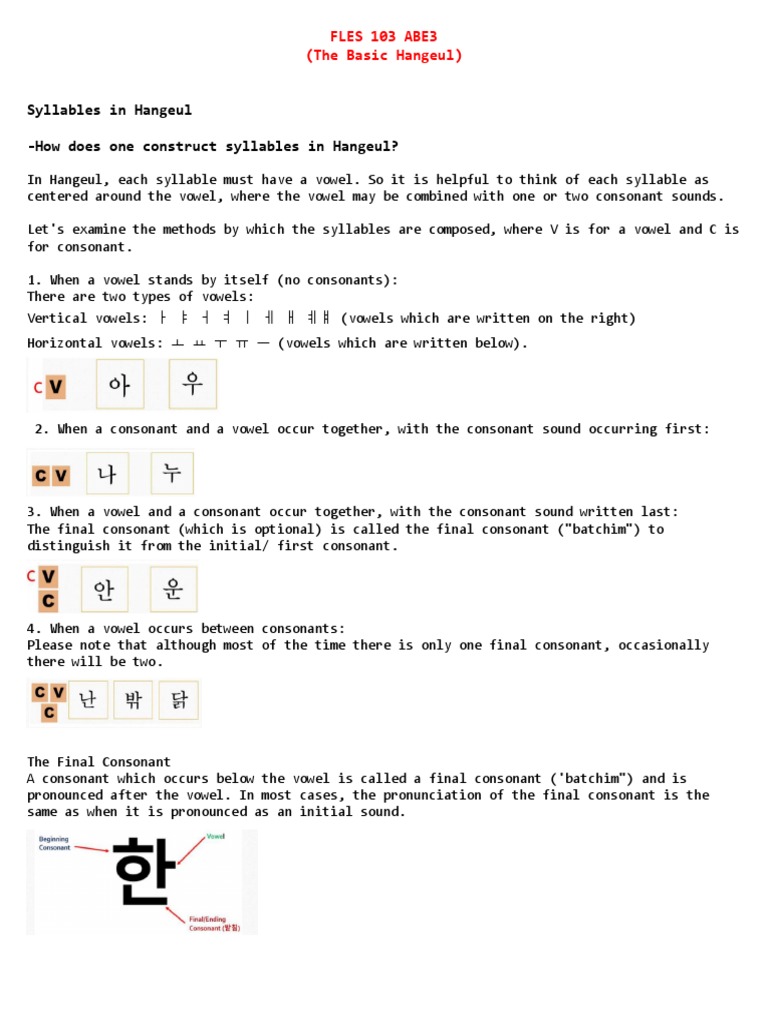 Basic Korean Language PDF Syllable Consonant