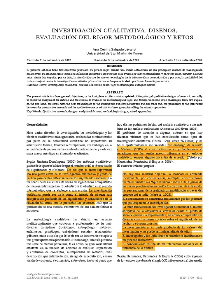 Salgado (2007) - Material Complementario Enfoque Cualitativo | PDF ...