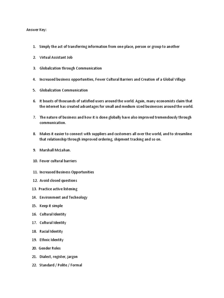 Purposive Communication Answer Key PDF