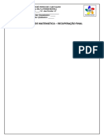 Trabalho de Matemática com 10 questões de recuperação