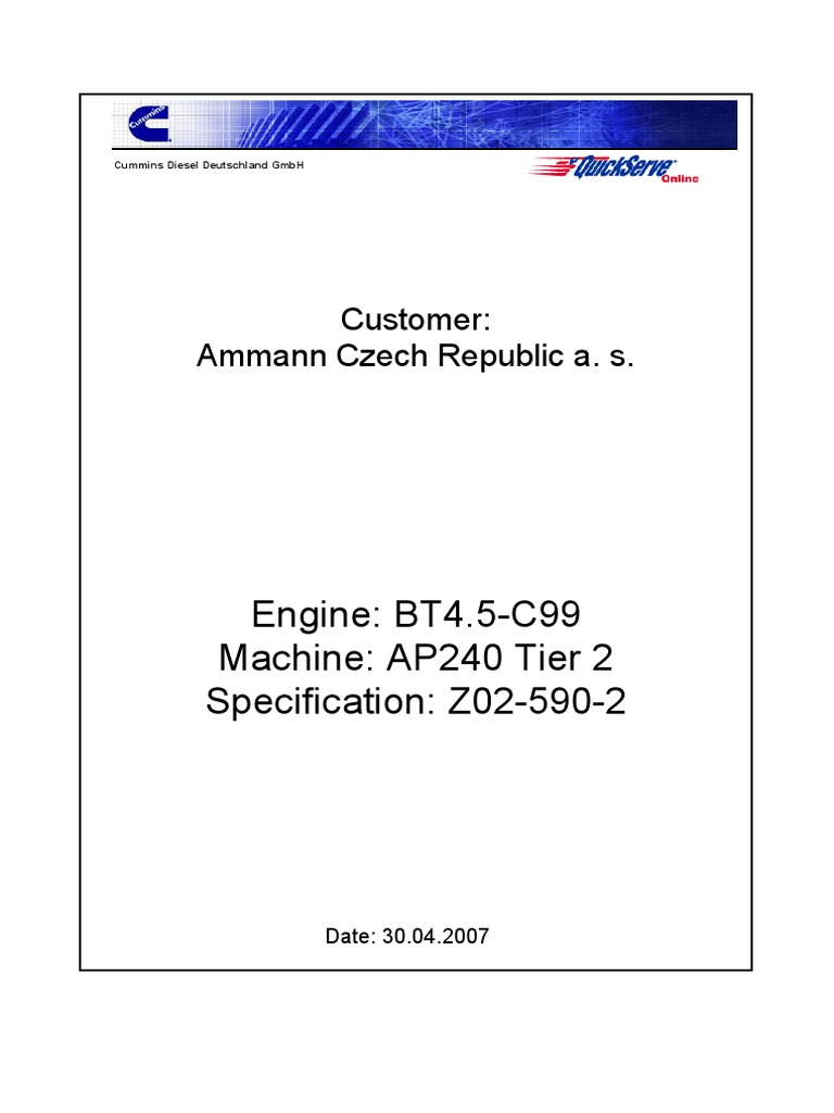 Cummins BT4.5-C99 Engine Specs | PDF | Screw | Turbocharger
