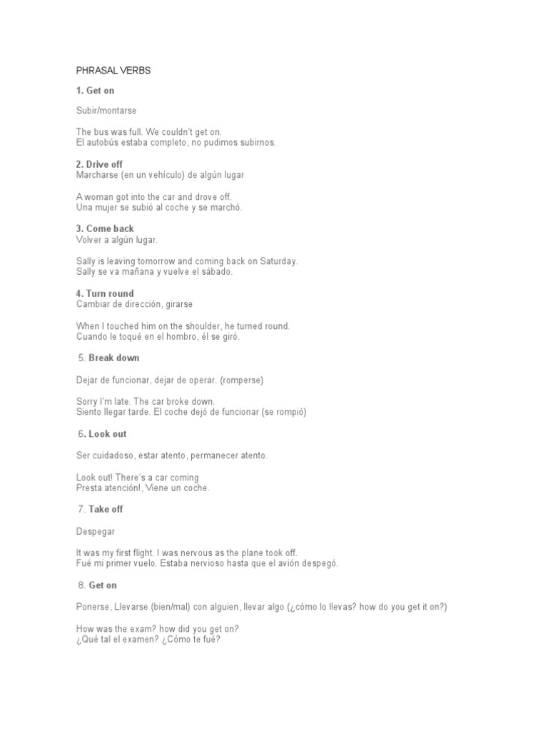 Lista de Phrasal Verbs en Inglés | PDF