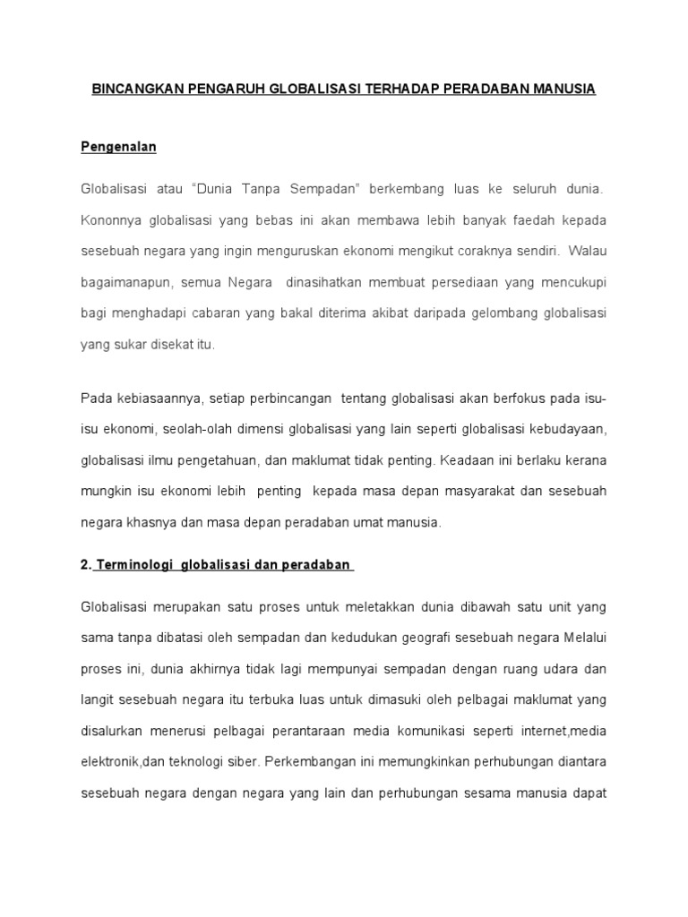 Bincangkan Pengaruh Globalisasi Terhadap Peradaban Manusia Pdf