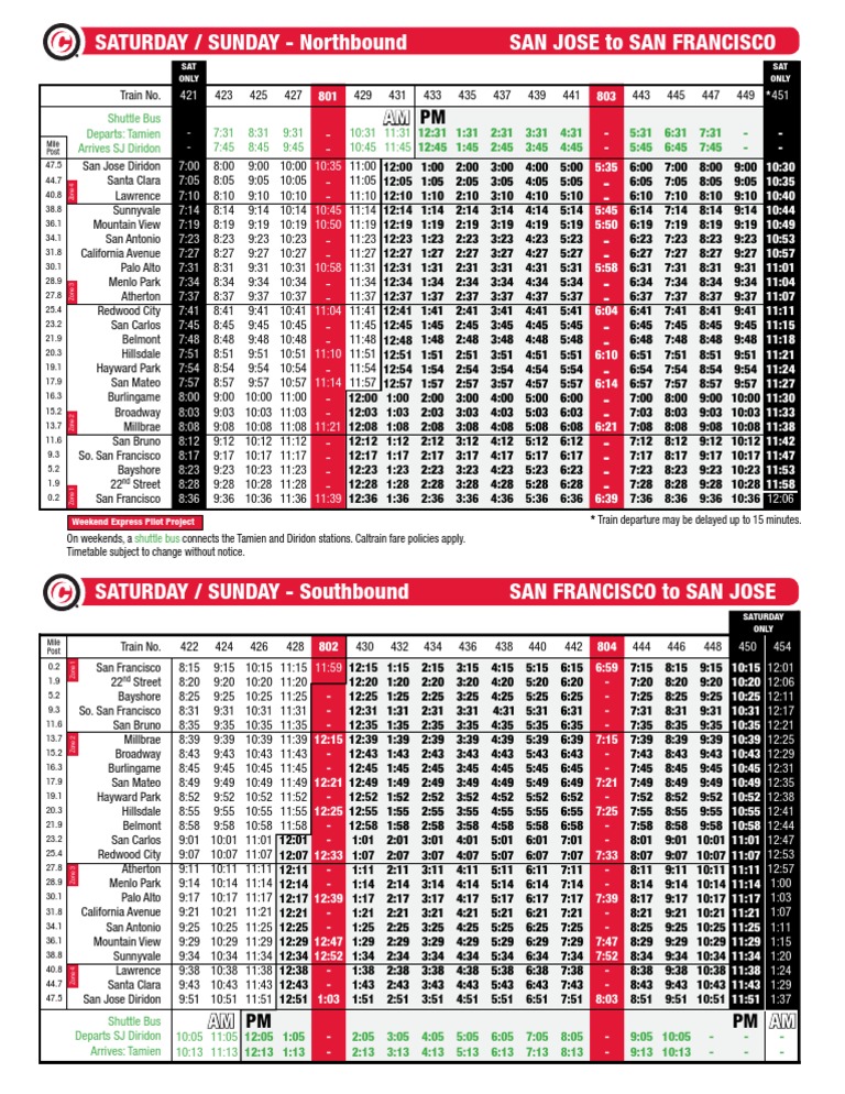 Caltrain Weekend Schedule 2025 PDF