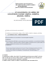 Formas Del Conocimiento y La Validez Del Conocimiento (Verdad: Objetiva, Subjetiva, Absoluta, Relativa