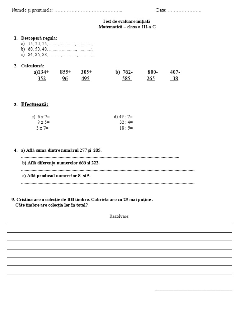 2 Test Initial Matematica | PDF