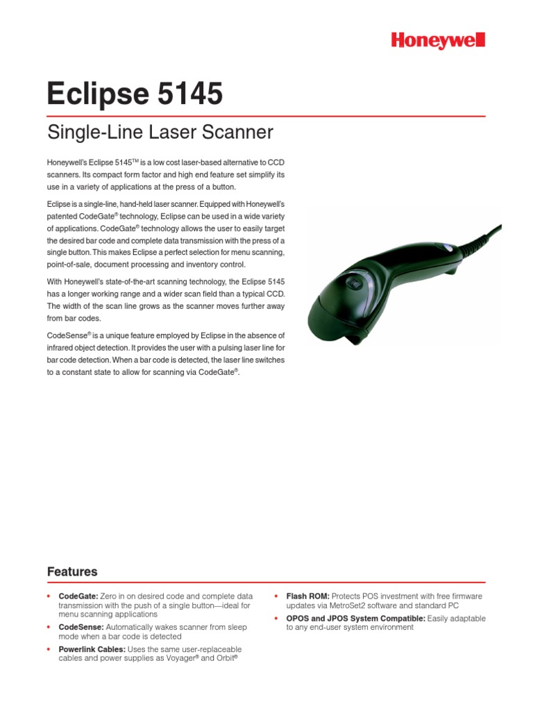 Eclipse 5145: Single-Line Laser Scanner | PDF | Barcode | Image Scanner