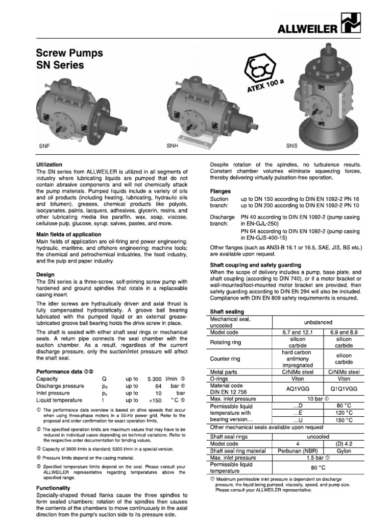 Allweiler SN Series Pumps | PDF