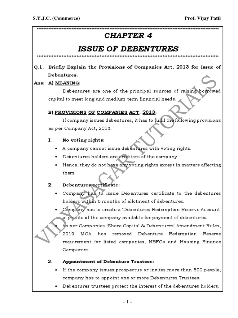 CH 4 - Issue of Debentures | PDF | Debenture | Financial Capital