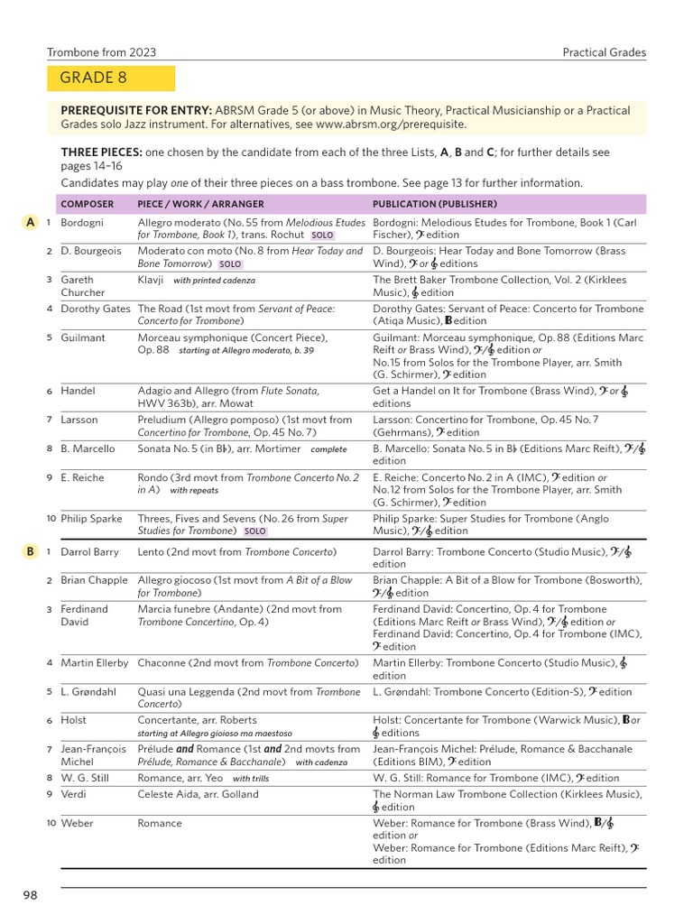 Trombone Grade 8 PDF Scale (Music) Tuba
