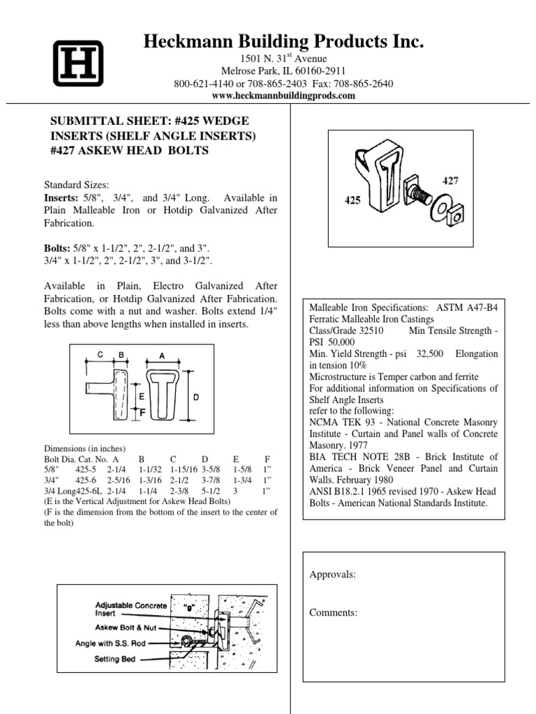 Heckman 425 Wedge Insert Download Free PDF Screw Masonry