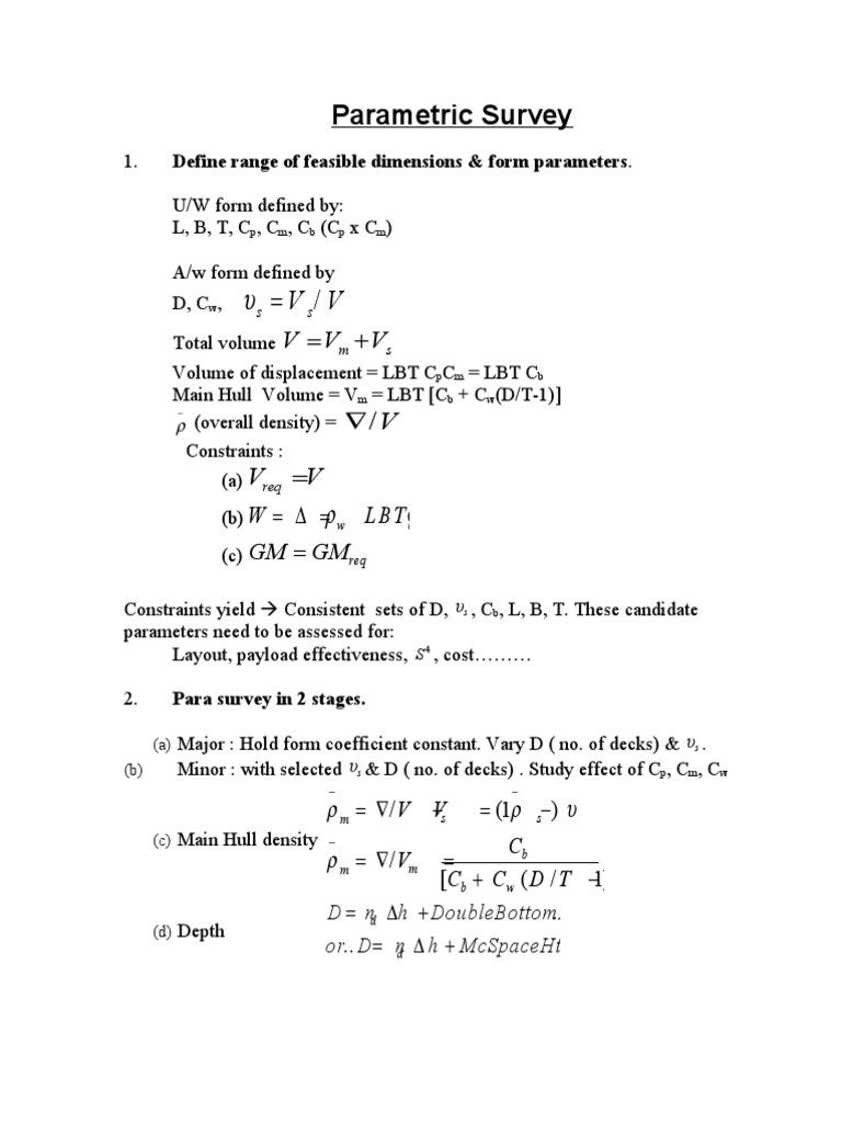 Parametric Survey: Define Range of Feasible Dimensions & Form ...