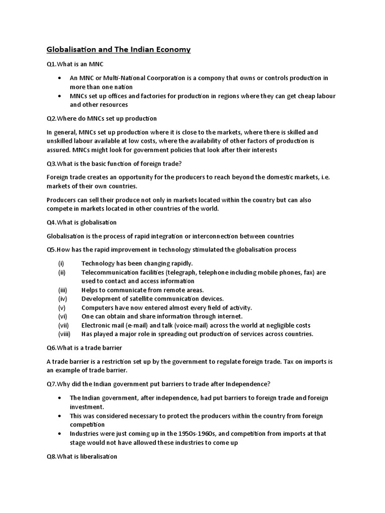 Globalisation and The Indian Economy | PDF | Globalization ...