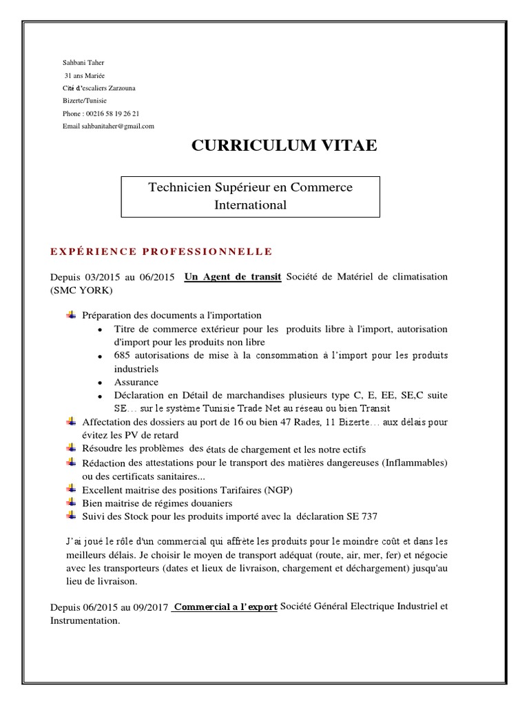 CV Agent de Transit - Taher Sahbani | PDF | Sodles | Business