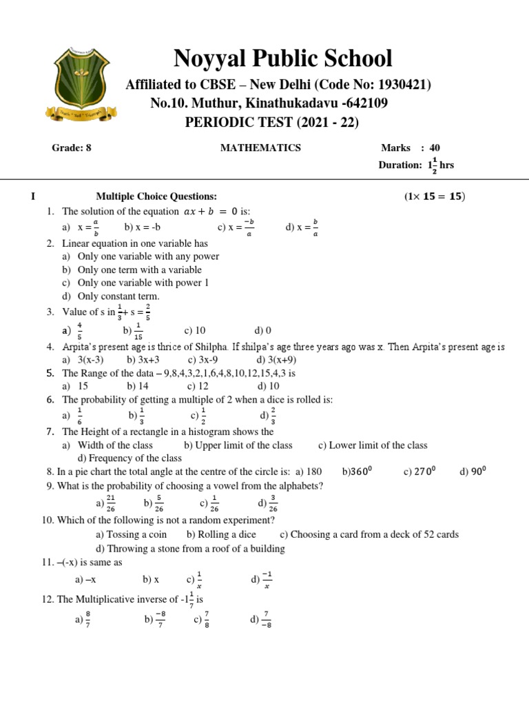 8th Grade Maths Midterm Exam Paper | PDF | Mathematics