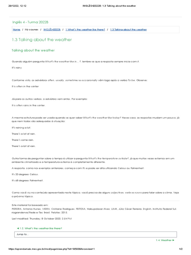 Describing Weather Conditions and Temperature in English | PDF