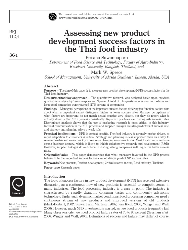NPD Success Factors in Thai Food Industry | PDF | Marketing Research ...