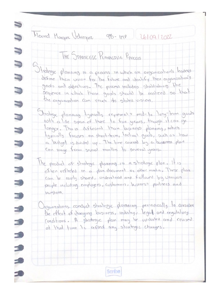 Strategic Planning Process Pdf Notes