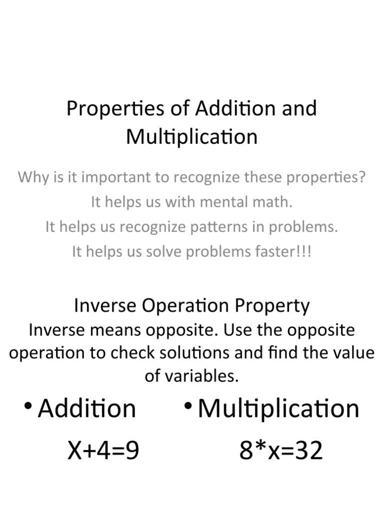 Properties of Addition and Multiplication | PDF | Multiplication ...