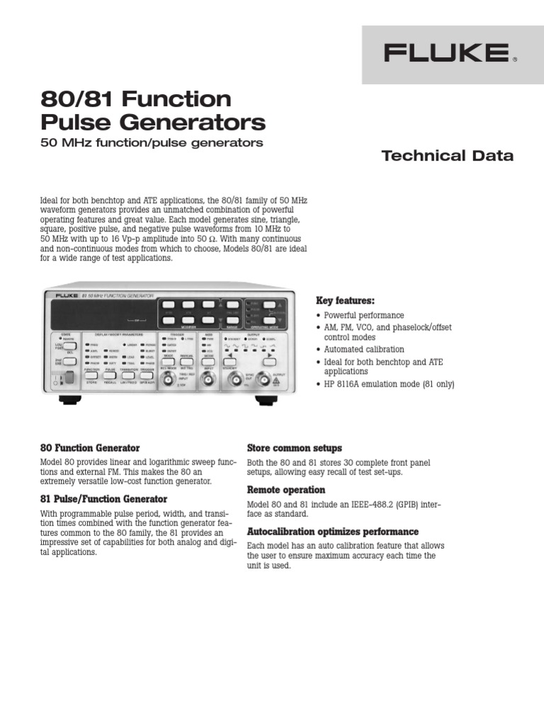 FLUKE 81 Fuction Pulse Generator PDF Electrical Engineering Electronics