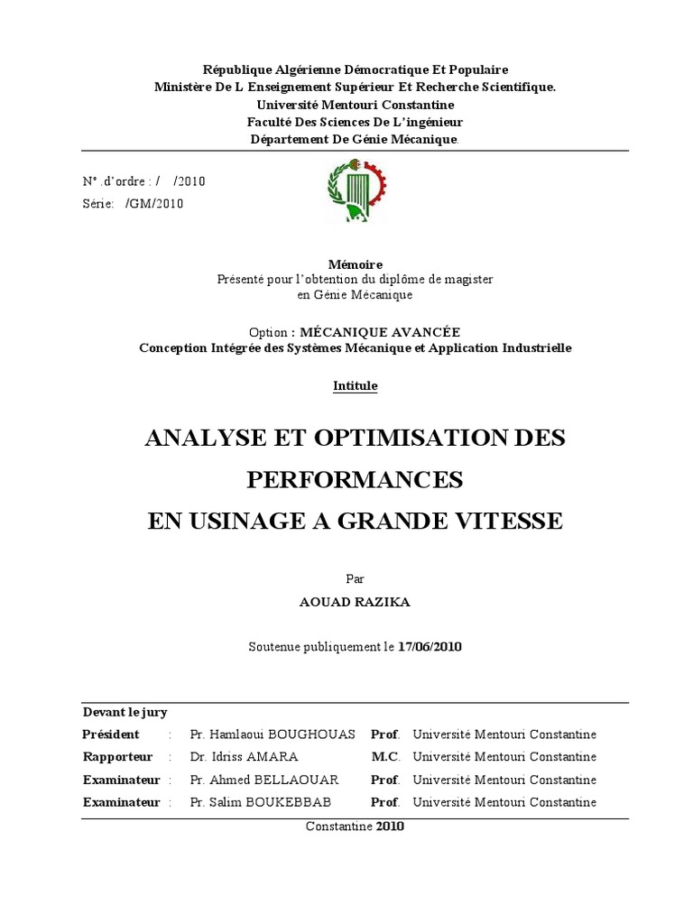 Optimisation de l'Usinage à Grande Vitesse | PDF
