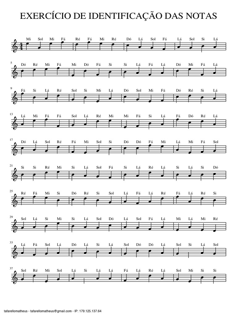 Exercícios de Identificação de Notas | PDF | Elementos da música ...