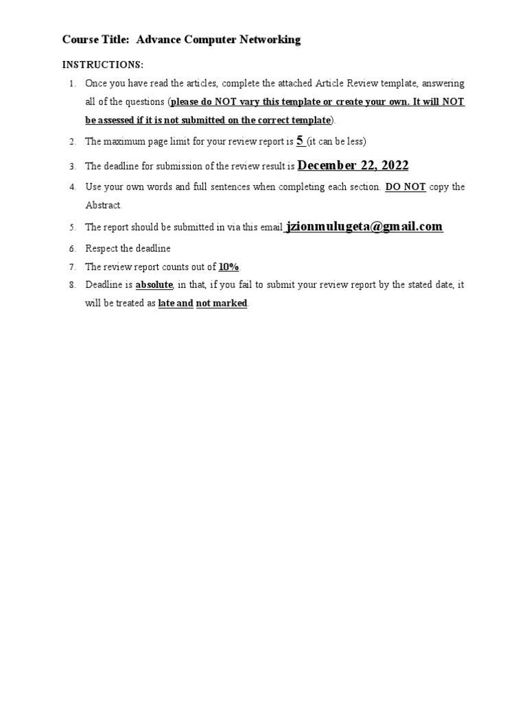 Advance Computer Networking Article Revew Template PDF