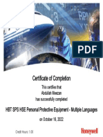 HBT SPS HSE PPE Certificate Completion