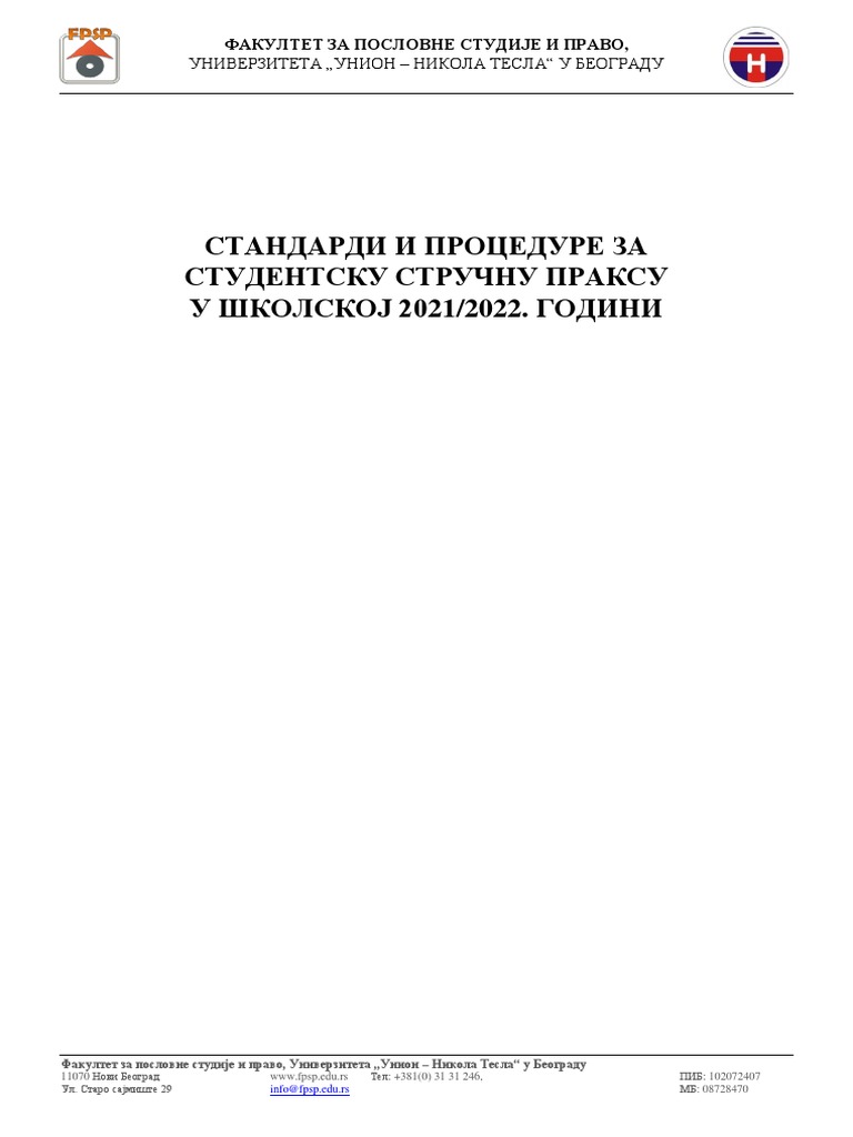 FPSP Studentska Stručna Praksa - 2021-22. Godina | PDF