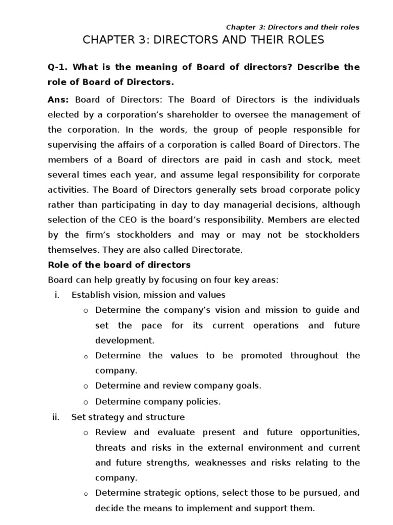 Chapter 3: Directors and Their Roles | PDF | Board Of Directors ...