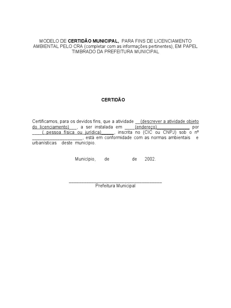 Modelo de Certidão Da Prefeitura | PDF