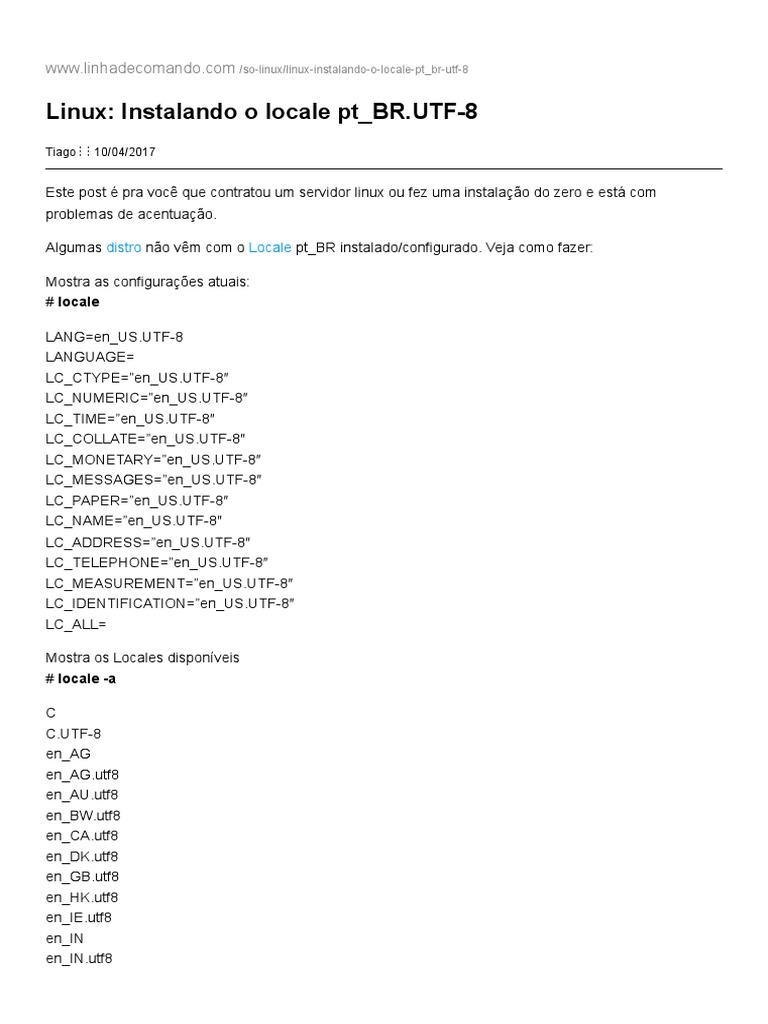 Linux Instalando o Locale PT BR UTF8 PDF