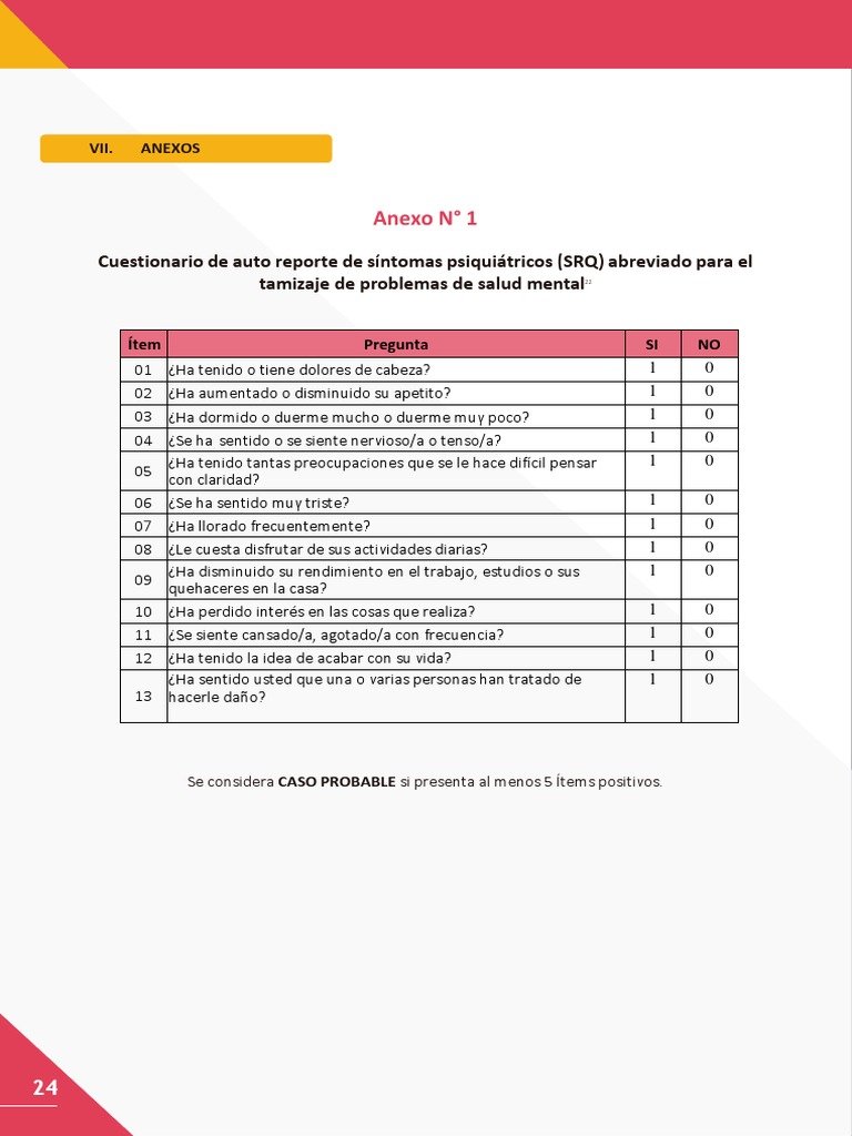 Cuestionario SRQ 18 para Salud Mental | PDF | Relaciones personales ...