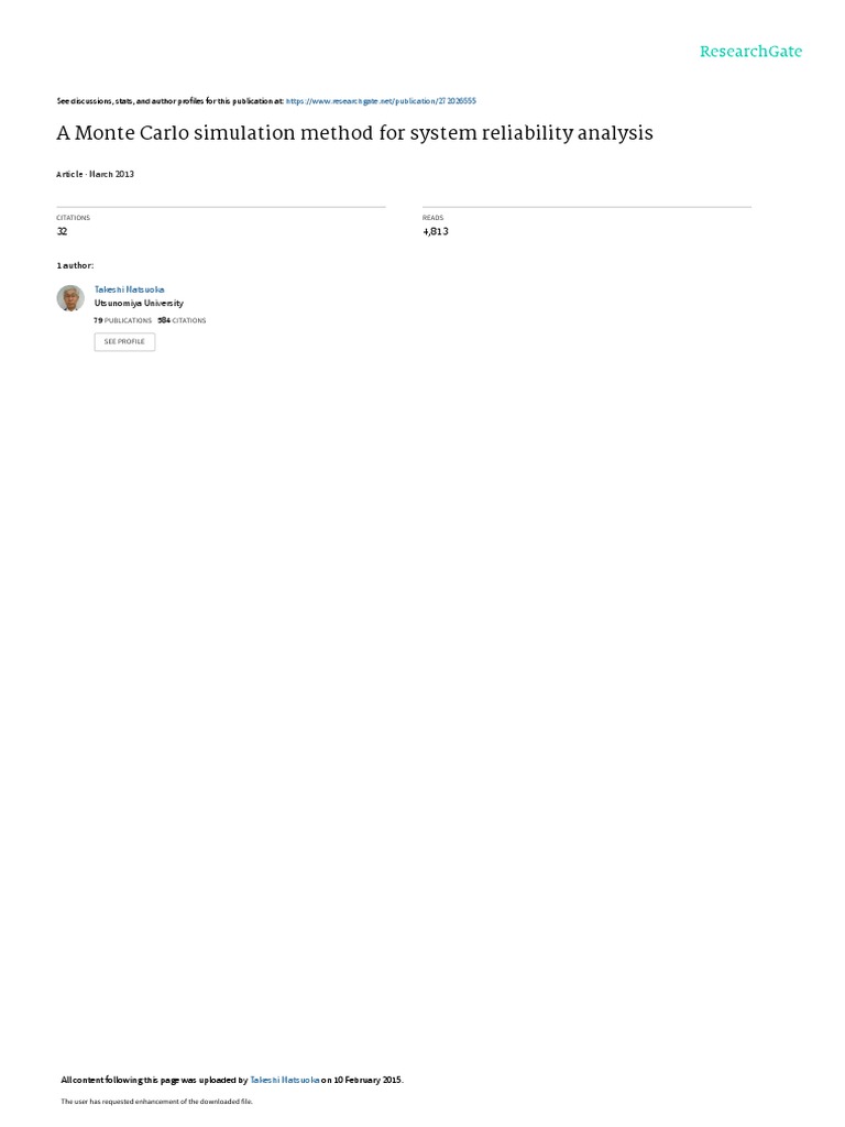 A Monte Carlo Simulation Method For System Reliability | Download Free ...