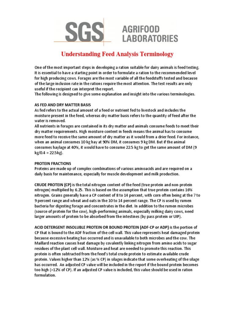 Understanding Feed Analysis Terminology PDF Diet & Nutrition