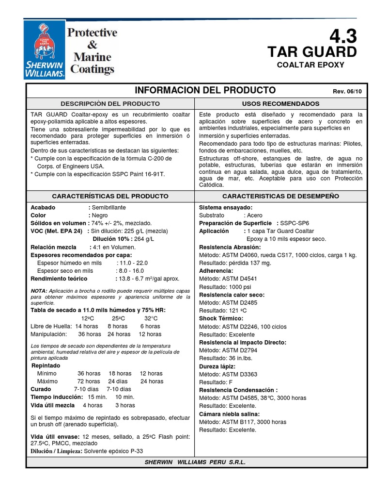 Pintura Tar Guard PDF Hormigón Acero