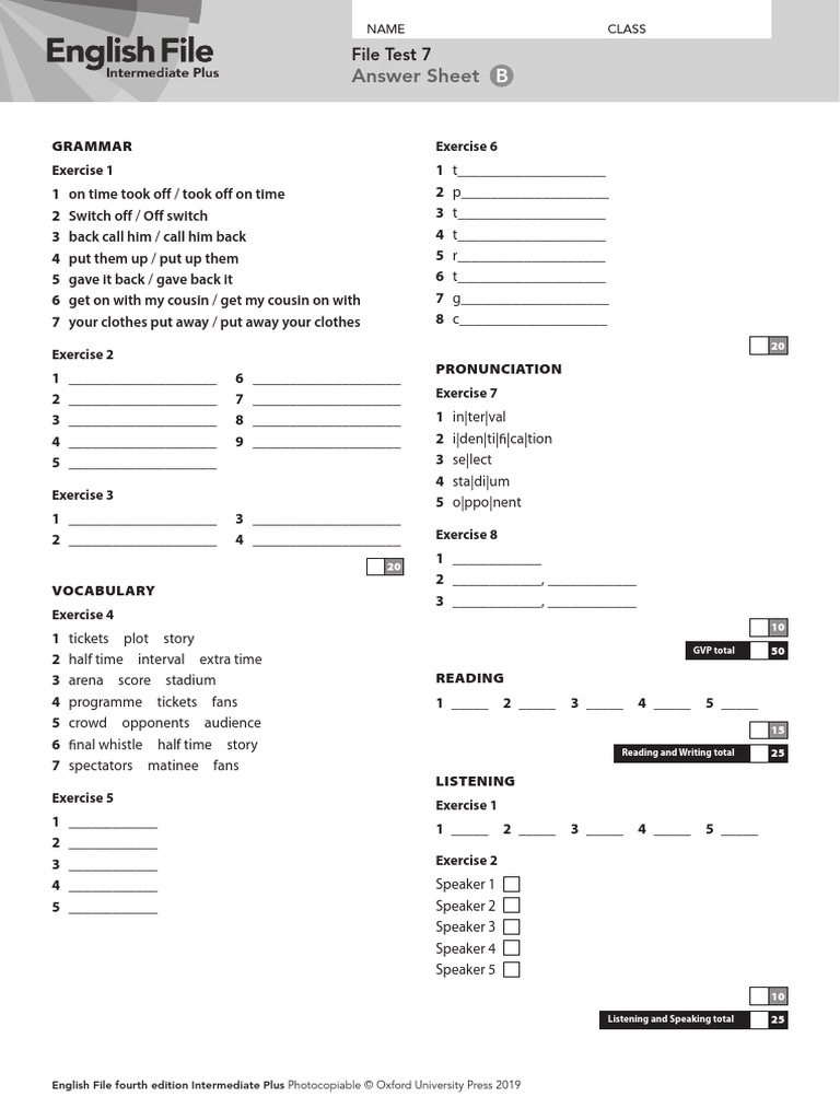 Ef4e Intplus Filetest 7b Answersheet Pdf Linguistics Human