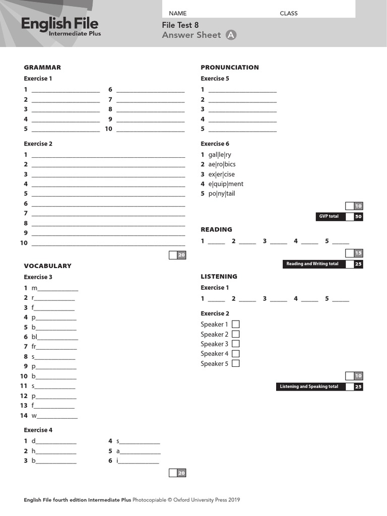 Ef4e Intplus Filetest 8a Answersheet Pdf Linguistics Human