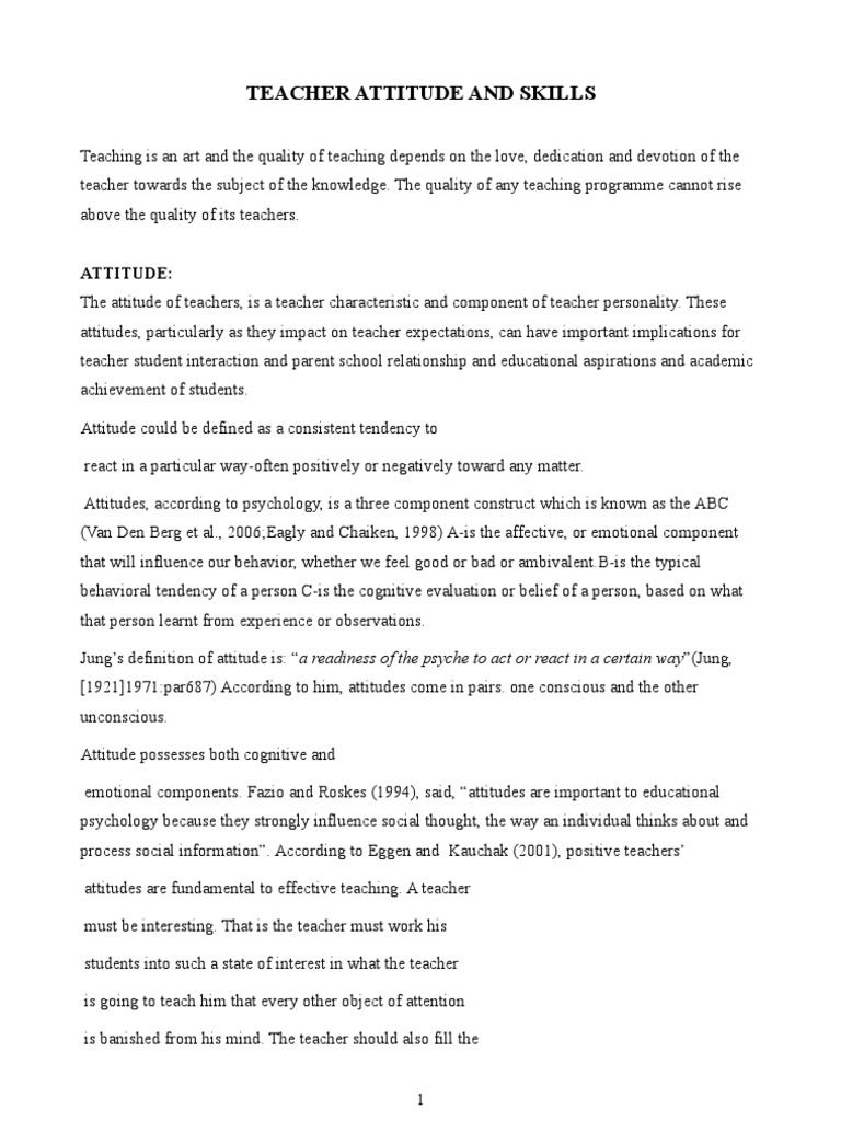 Teacher Attitudes and Their Impact | PDF | Attitude (Psychology ...