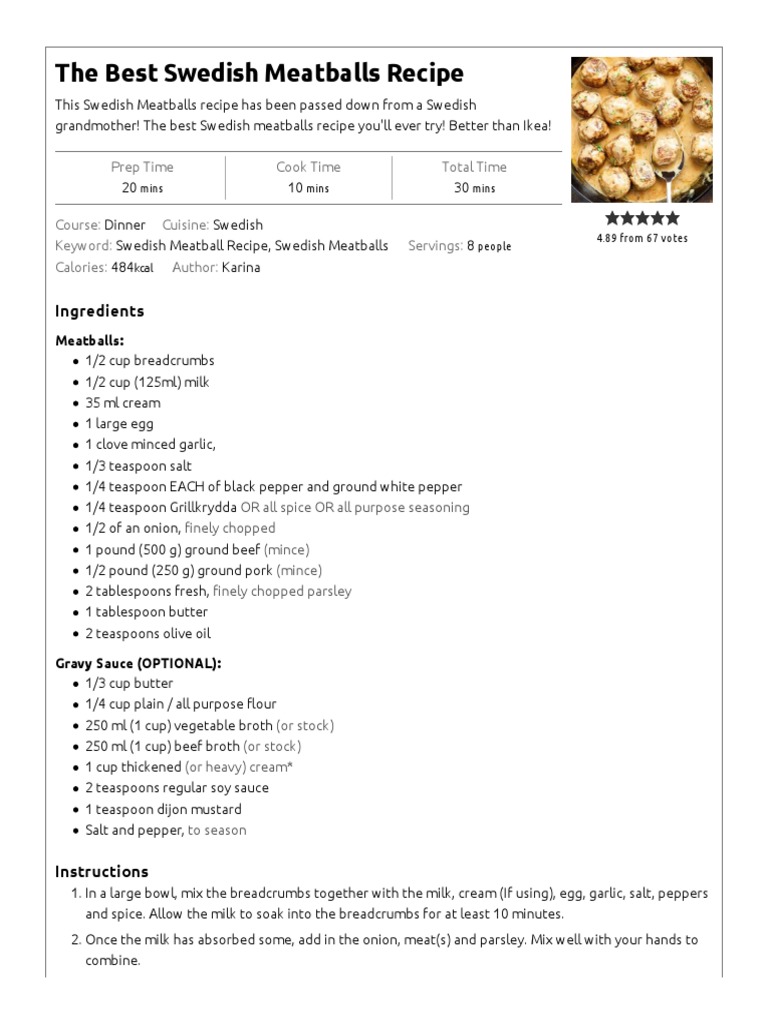 The Best Swedish Meatballs Recipe Cafe Delites PDF Teaspoon Sauce