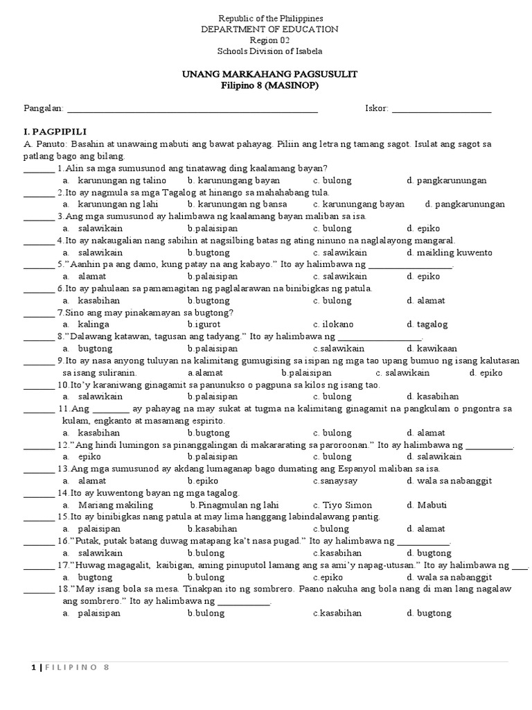 EXAM 1st Grding FIL 8 | PDF