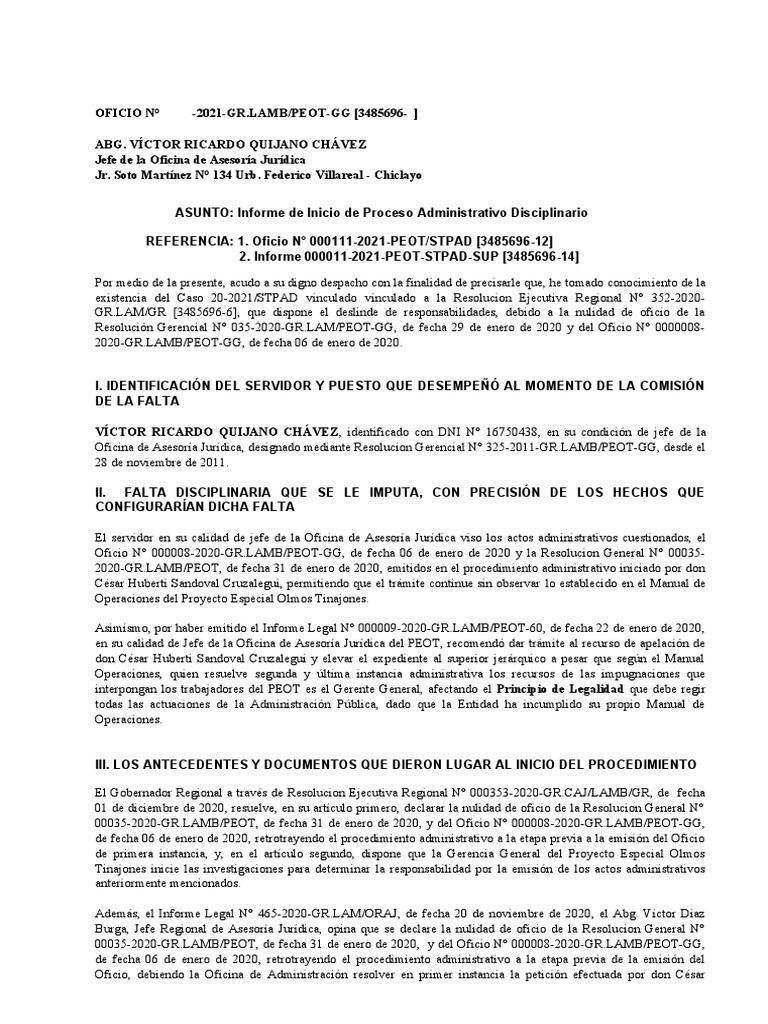 Oficio inicio de pad a quijano chavez descargar gratis pdf justicia