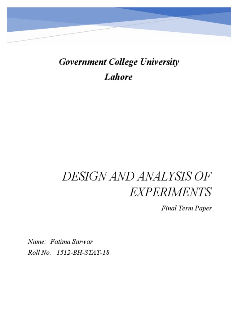 Design and Analysis of Experiments PDF Experiment Statistics