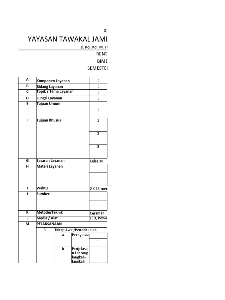 Rencana Pelaksanaan Bimbingan Kelas XII | PDF