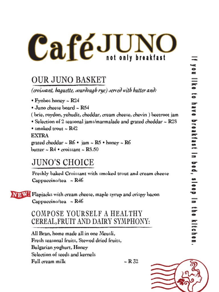Cafe Juno Menu D PDF Foods Cuisine