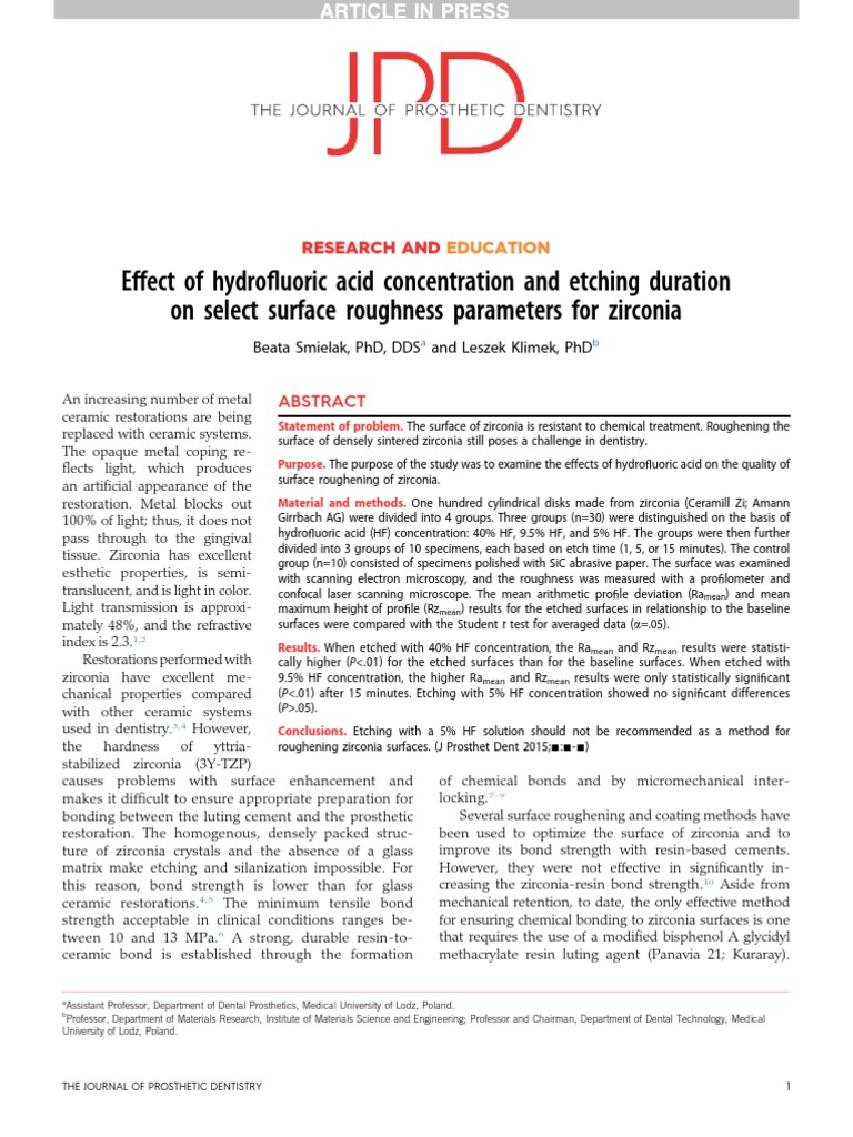 Effect of Hydrofluoric Acid Concentration and Etching Duration On