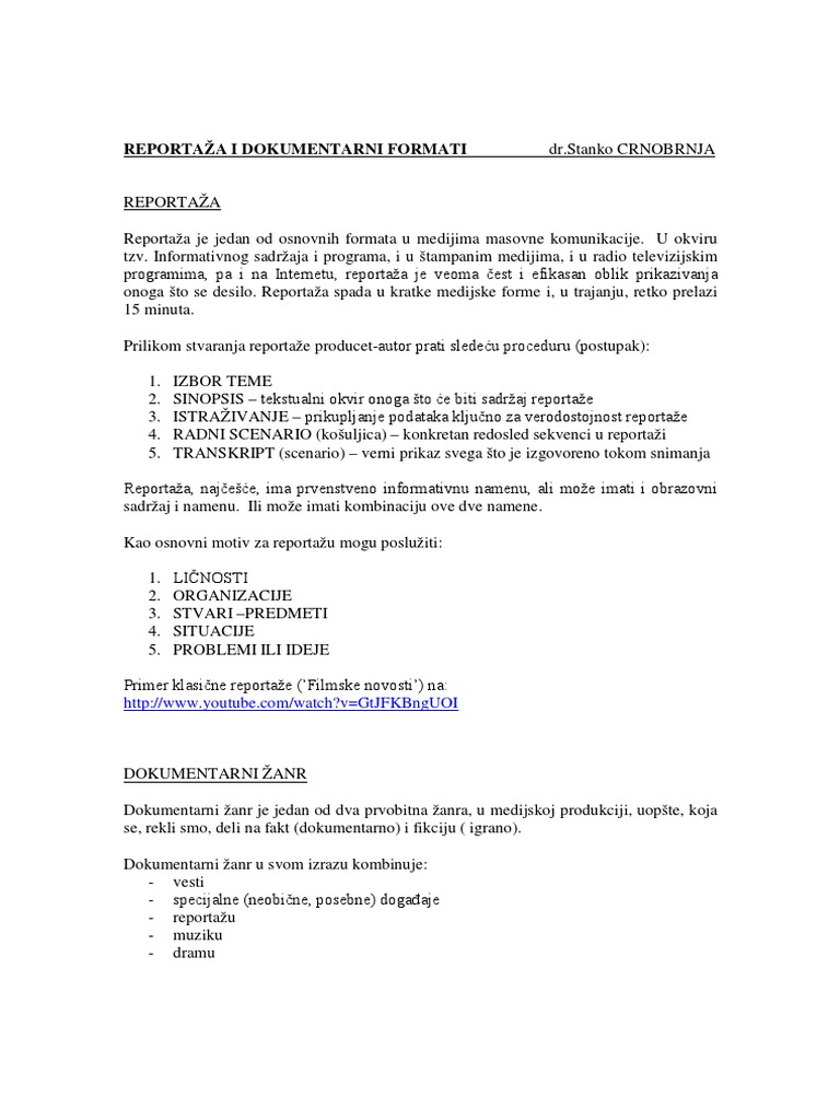 07 Reportaza I Dokumentarni Formati | PDF