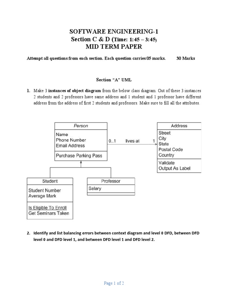 Software Engineering1 Section C & D (Mid Term Paper Time 145 345